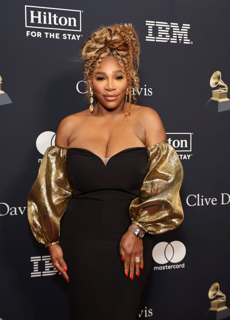 Serena William awards show black dress gold sleeves