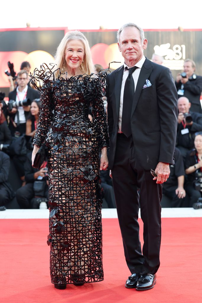 Catherine O'Hara and Bo Welch attend a red carpet for "Beetlejuice Beetlejuice" during the 81st Venice International Film Festival at  on August 28, 2024 in Venice, Italy.