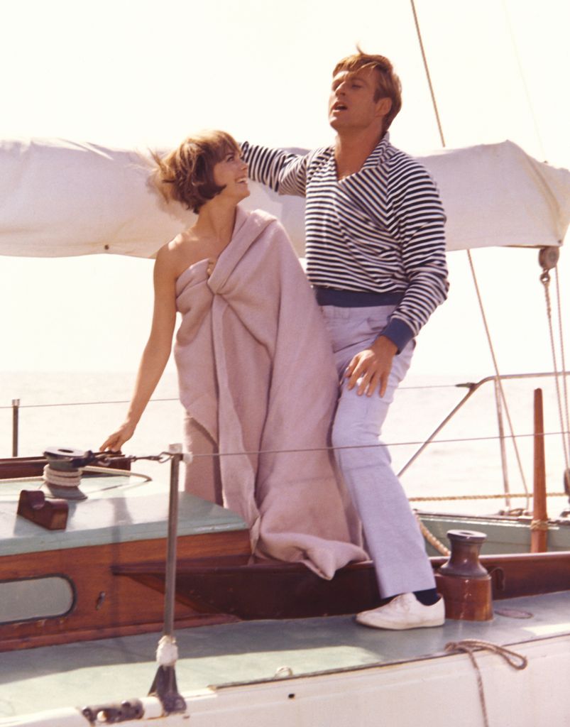 Natalie Wood and Robert Redford in movie scene on boat together
