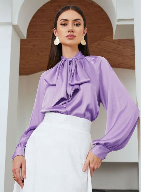 kate middleton purple tie neck blouse shein