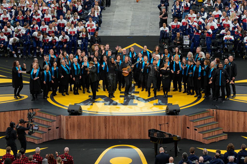 Chris Martin performs on stage during the opening ceremony of the Invictus Games Vancouver Whistler 2025 at BC Place on February 8, 2025 in Vancouver, Canada