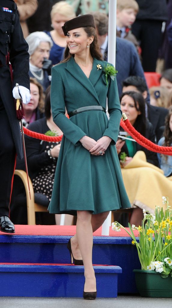 Catherine, Duchess of Cambridge presents shamrocks to members of the 1st Battalion Irish Guards 