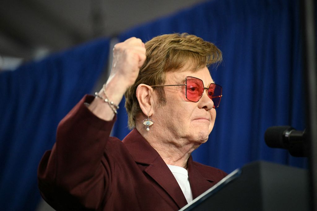 British musician Elton John speaks during the Stonewall National Monument Visitor Center grand opening ceremony 