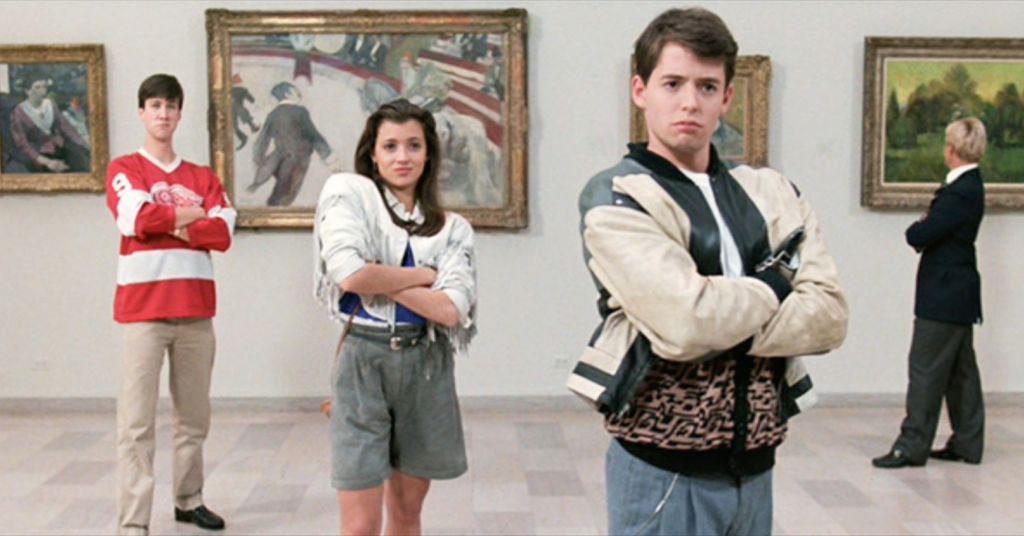 The movie "Ferris Bueller's Day Off", written and directed by John Hughes. Seen here from left, Alan Ruck as Cameron Frye, Mia Sara as Sloane Peterson and Matthew Broderick as Ferris Bueller in the Art Institute of Chicago. Initial theatrical release June 11, 1986