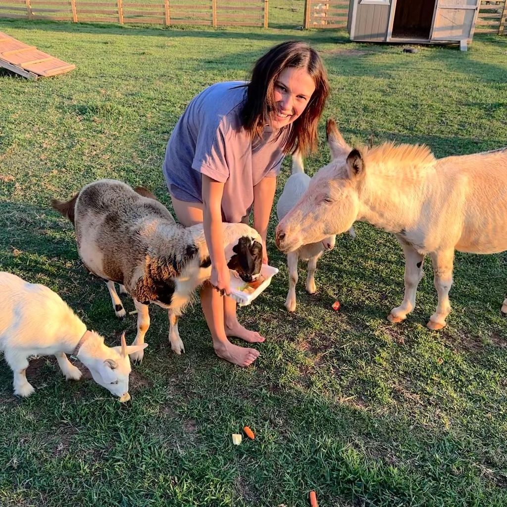 Millie Bobby Brown feeding farm animals