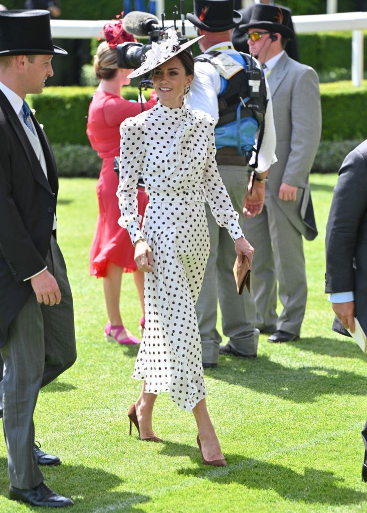Kate Middleton wearing polka dot Alessandra Rich dress at Royal Ascot 2022