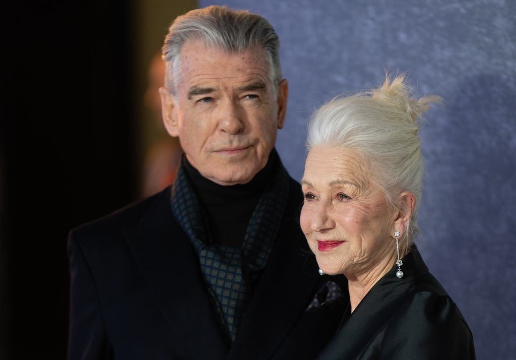 LONDON, ENGLAND - MARCH 27: Pierce Brosnan and Dame Helen Mirren attend the "MobLand" Global Premiere at the Odeon Luxe Leicester Square on March 27, 2025 in London, England. (Photo by Samir Hussein/WireImage)