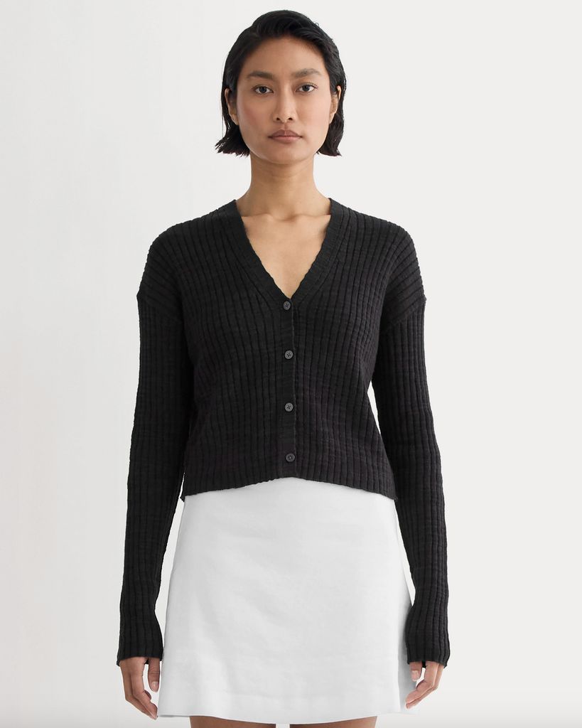 Everlane The Ribbed Cardigan in Cotton Linen