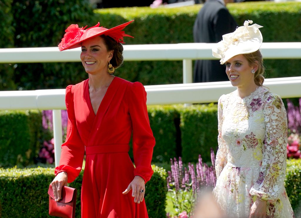 Princess Kate in red and Princess Beatrice in lace florals, Royal Ascot