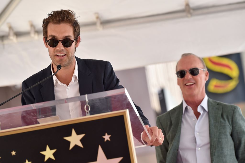 Sean Douglas and Michael Keaton attend the ceremony honoring Michael Keaton with a star on the Hollywood Walk of Fame on July 28, 2016 in Hollywood, California