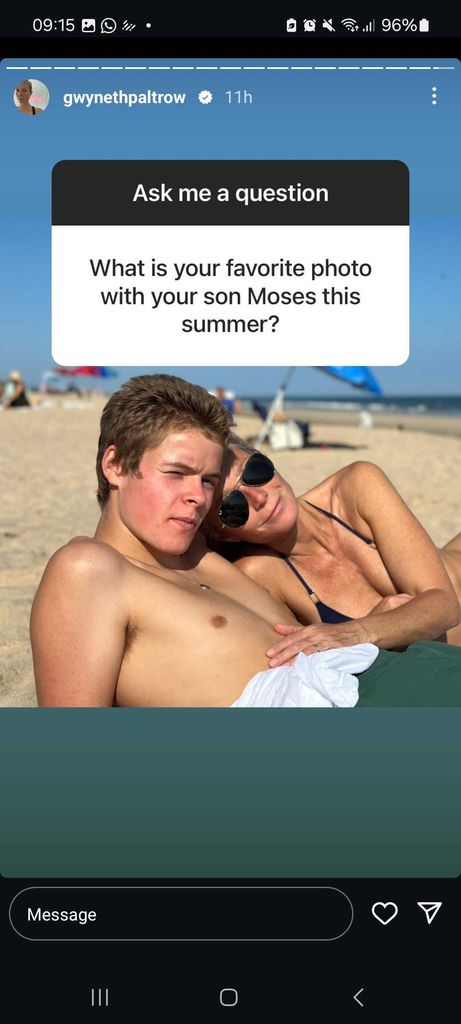 Gwyneth shared a snapshot of her summer with Moses