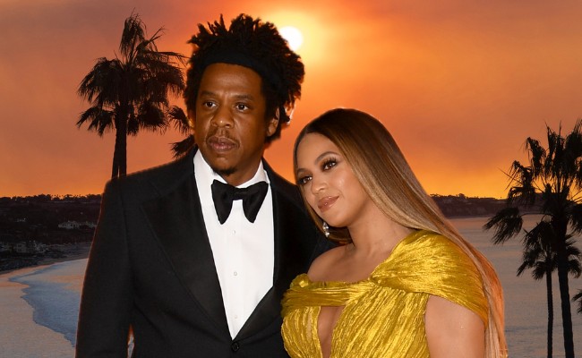 beyonce and jay-z with malibu backdrop 