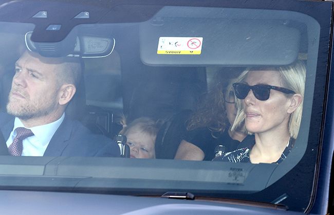 Zara and Mike Tindall pictured in their car on their way to the Queens annual Christmas lunch at Buckingham Palace in 2019
