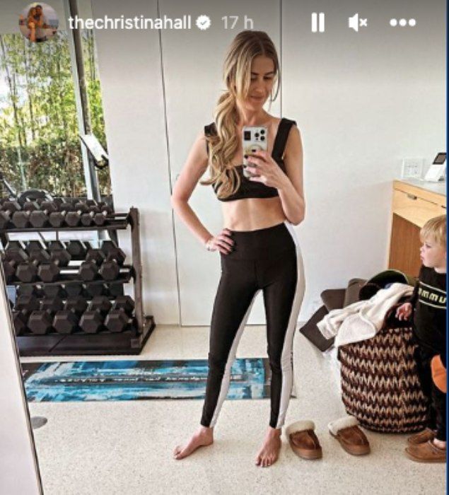 christina hall tiny crop top workout photo