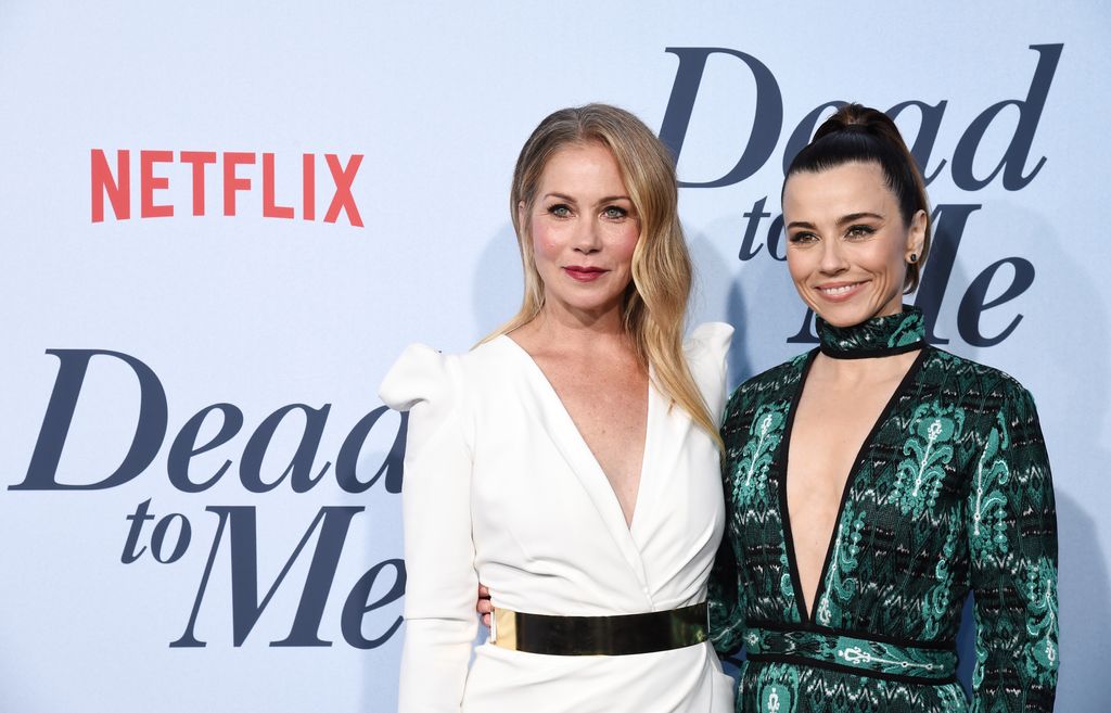 Christina Applegate and Linda Cardellini arrive at Netflix's "Dead To Me" Season 1 Premiere at The Broad Stage on May 02, 2019 in Santa Monica, California