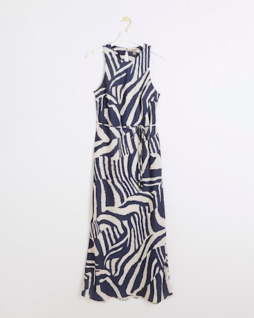 Navy Satin Animal Print Slip Maxi Dress