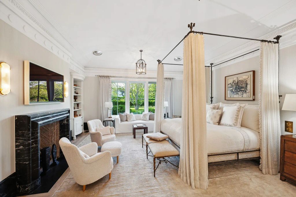 Primary bedroom in Sylvester Stallone's Hamptons mansion