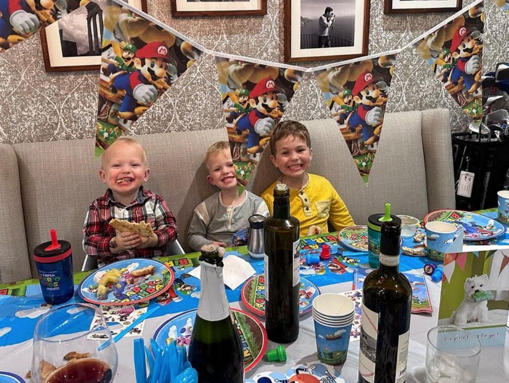 Photo shared by Dylan Dreyer on Instagram September 30, 2023 of her three sons Calvin, Oliver and Russell while celebrating the latter's second birthday.
