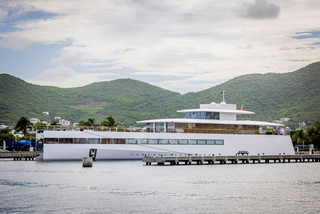A view of the yacht, Venus, owned by Laurene Jobs, widow of Steve Jobs, in the harbor of Simpson Bay on November 14, 2024 in St. Maarten, St. Maarten