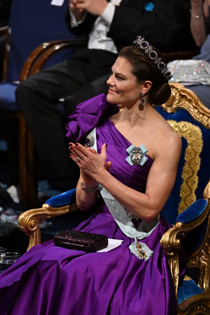 Crown Princess Victoria of Sweden showed off her toned arms at this year's Nobel awards ceremony at the Concert Hall in Stockholm
