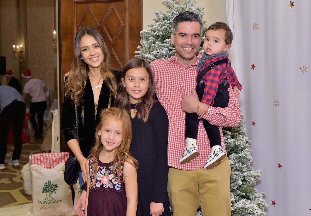 Jessica Alba, Haven Warren, Honor Warren Cash Warren, and Hayes Warren attend the Baby2Baby Holiday Party Presented by FRAME at Montage Beverly Hills on December 16, 2018 in Los Angeles, California