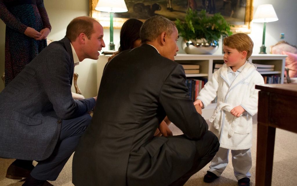 Prince George white bathrobe meeting President Barack Obama 