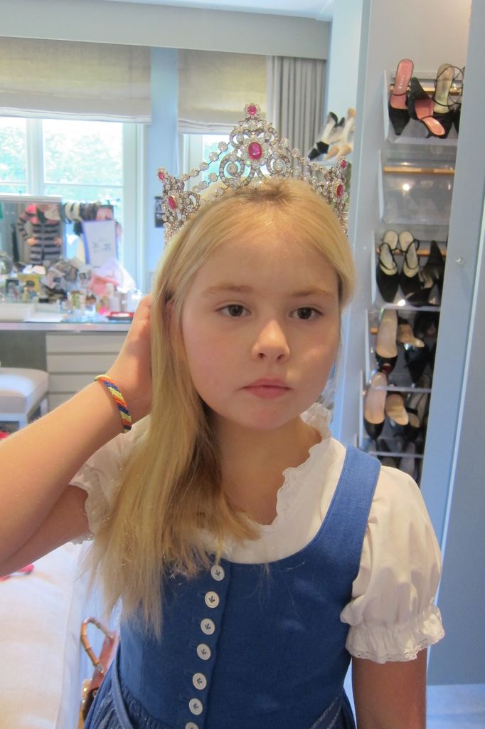 Princess Catharina-Amalia tries on Mellerio Ruby Parure Tiara aged nine