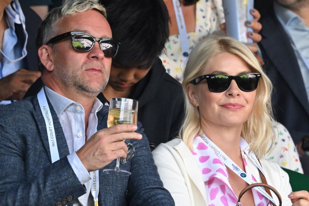 LONDON, ENGLAND - JUNE 27: (L-R) Daniel Baldwin, Holly Willoughby, attend day one of the Wimbledon Tennis Championships at the All England Lawn Tennis and Croquet Club on June 27, 2022 in London, England. (Photo by Karwai Tang/WireImage)