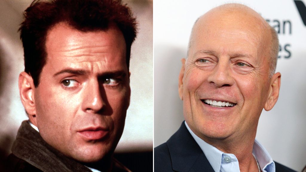 Bruce Willis in Die Hard / And pictured in 2019