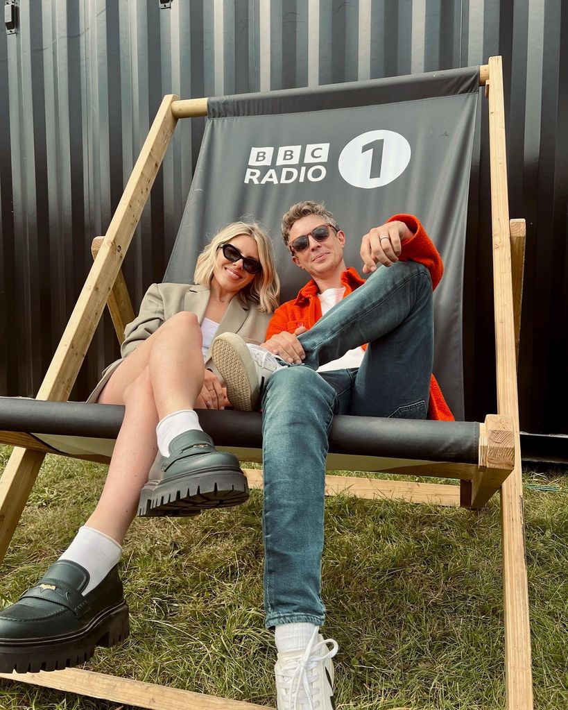 Mollie king with Matt Edmondson on large deck chair