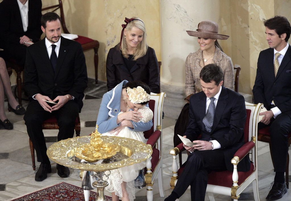 Crown Prince Haakon and Crown Princess Mette-Marit and Crown Princess Victoria are Prince Christian's godparents