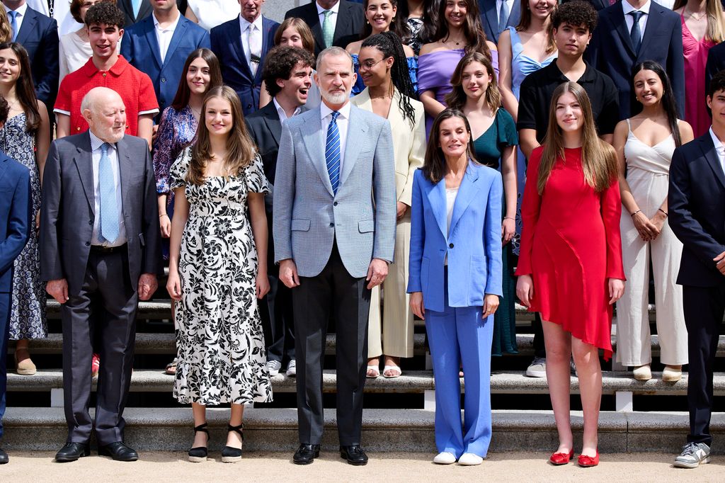 Princess Leonor, King Felipe, Queen Letizia and Princess Sofia posed with people in stands