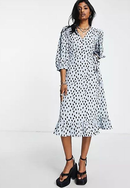 asos spotted dress blue