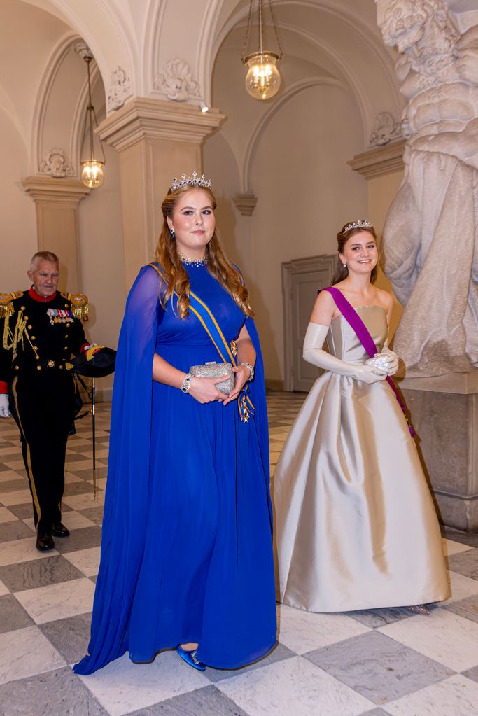 Princess Catharina-Amalia in blue dress with Princess Elisabeth of Belgium