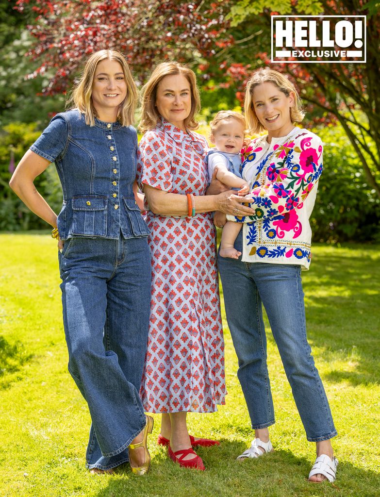 Penelope Chilvers posing with daughters Africa and Gemma at Cotswolds home