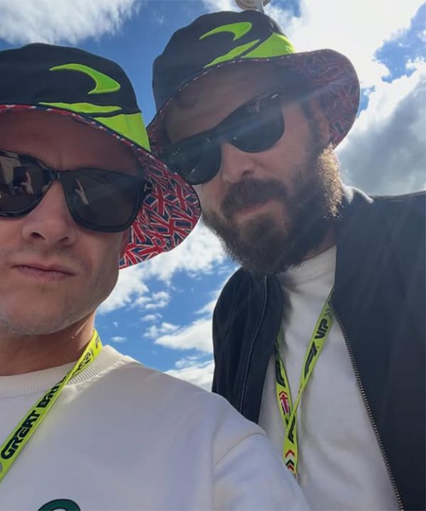 Kevin Clifton and friend Jonathan Clough in bucket hats