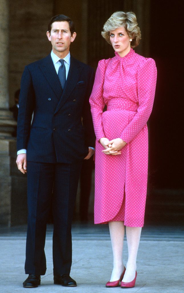 Princess Diana wearing pink polka dot Donald Campbell dress
