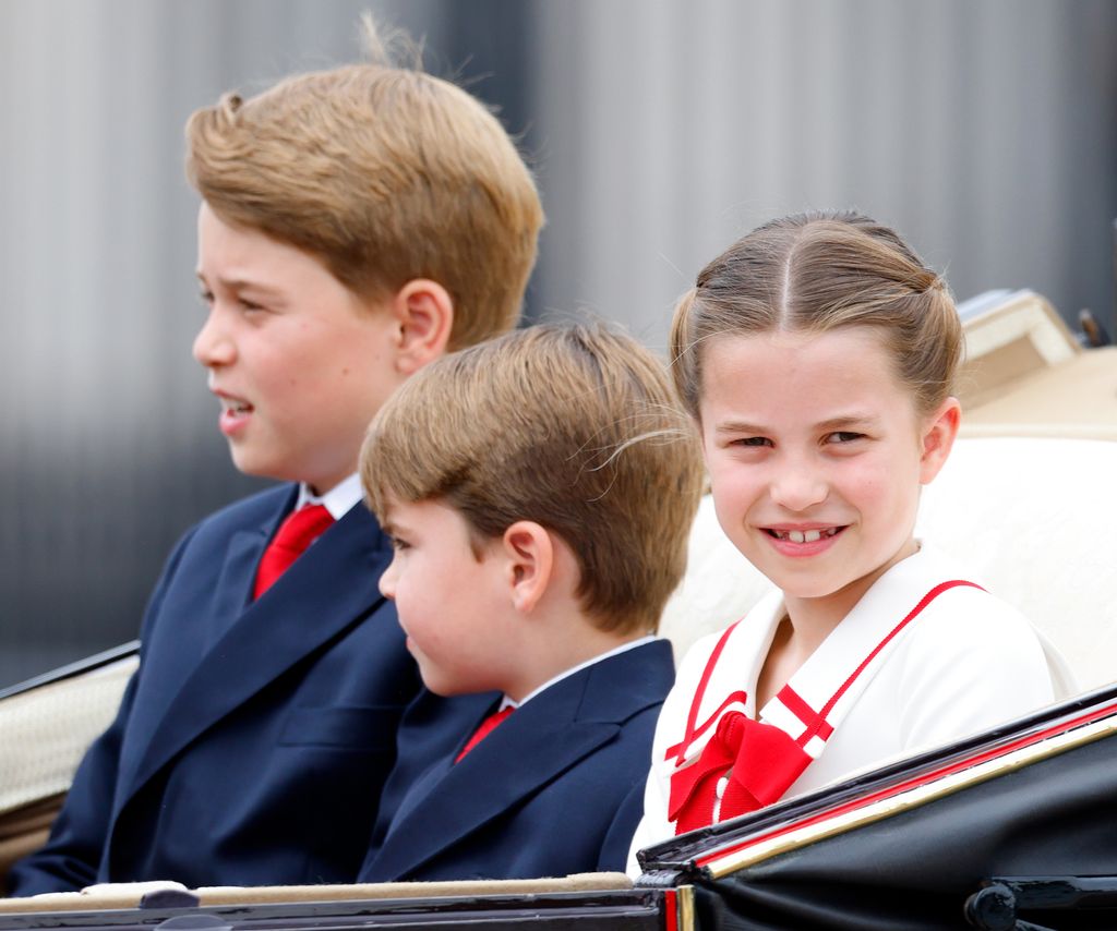 George, Charlotte and Louis in carriage at Trooping The Colour 2023