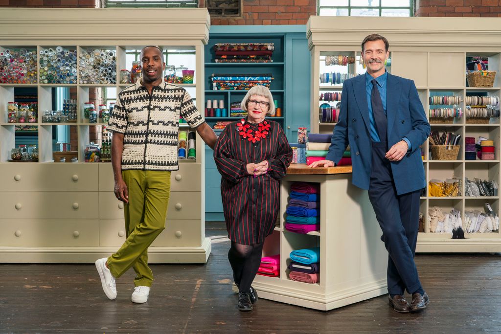 The Great British Sewing Bee host Kiell Smith-Bynoe with judges Esme Young, Patrick Grant