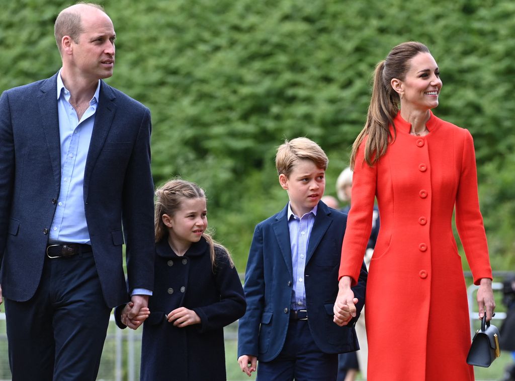 Prince William,Kate and their children Prince George and Princess Charlotte visit Cardiff Castle in Wales