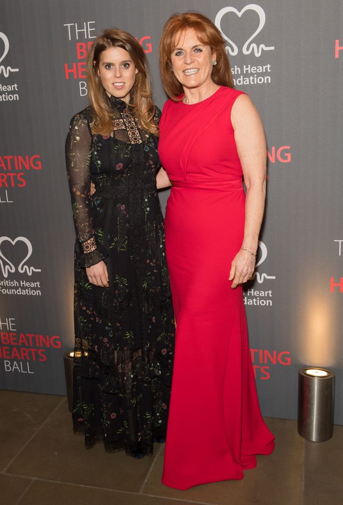 Princess Beatrice of York and Sarah Ferguson on the red carpet in formal wear