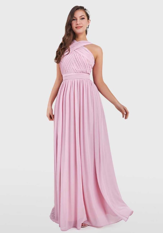 pink pleated bridesmaid dress 