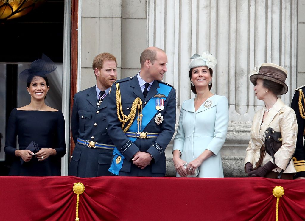 Prince William and Kate Middleton with Princess Anne on the balcony of Buckingham Palace