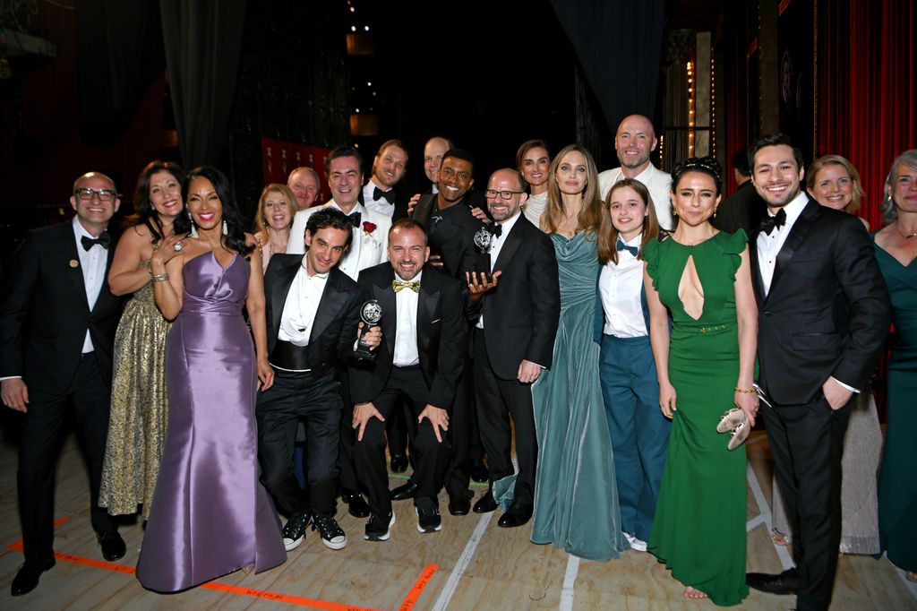 Angelina and Vivienne with the cast and crew of The Outsiders at The Tony Awards 