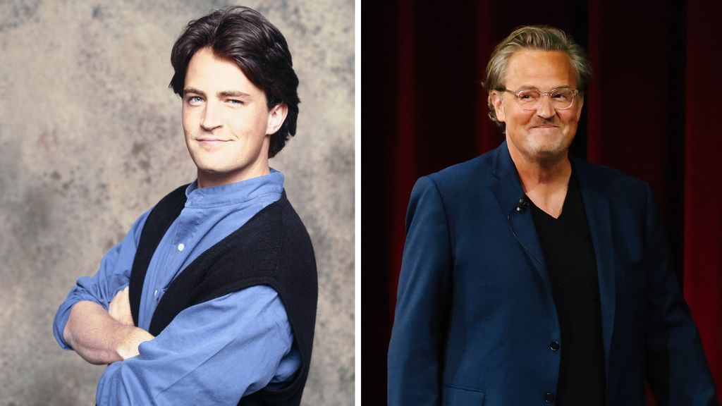 Split image of Matthew Perry in 1994 vs. 2024