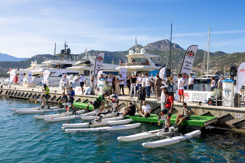 Prince Albert II of Monaco and Princess Charlene of Monaco - The start of the 2nd 'Crossing : Calvi-Monaco' waterbike charity race. 