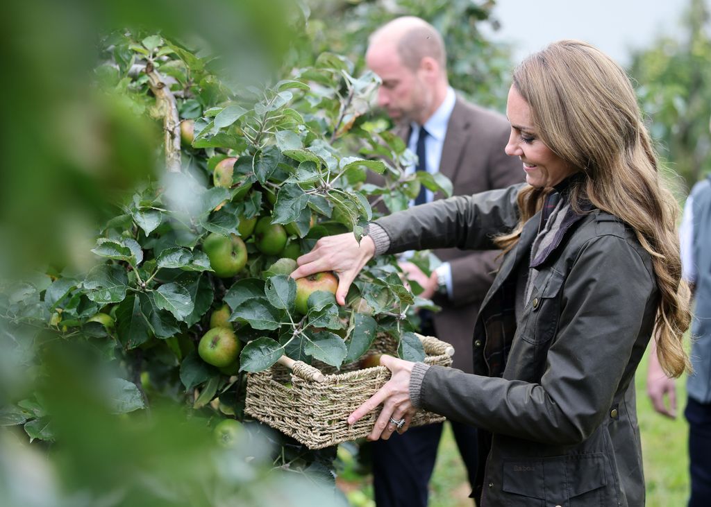 William and Kate picking apples in the orchard