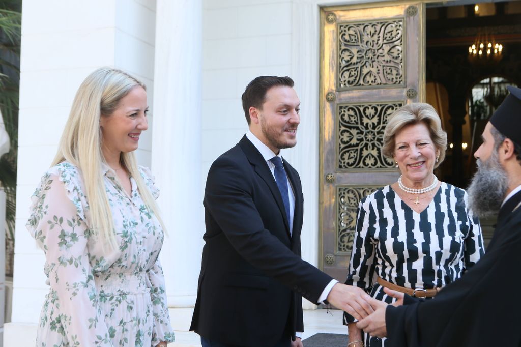 Matthew Kumar shaking hands with the Archbishop of Athens