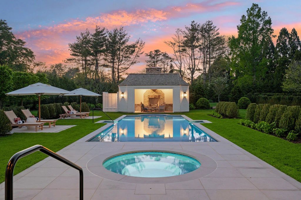 Garden and pool view of Sylvester Stallone's Hamptons mansion