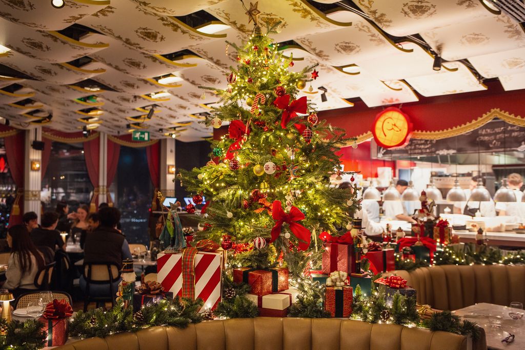 Restaurant interior with Christmas decorations